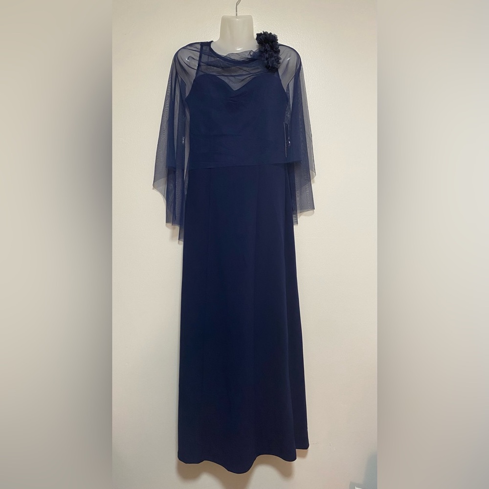 LOVELY GRACE BLUE LONG HALTER SHEER EVENING DRESS SIZE SMALL